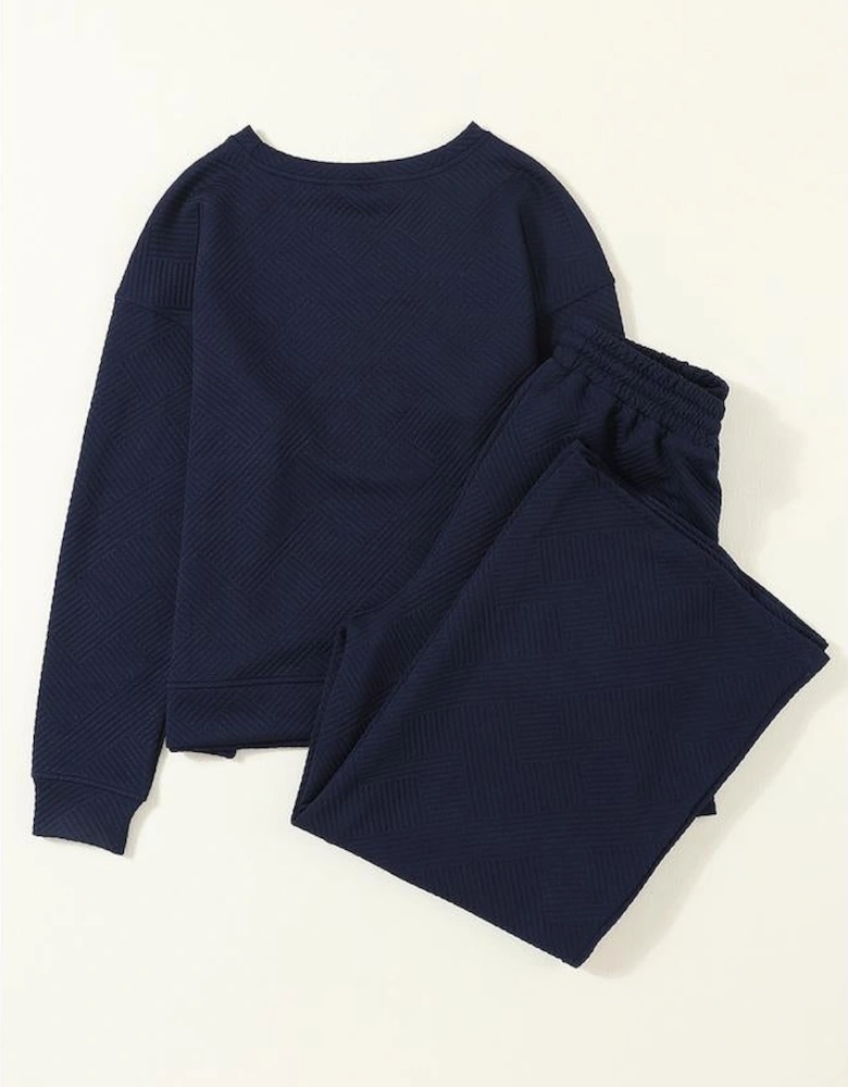 Navy Blue Ultra Loose Textured 2pcs Slouchy Outfit
