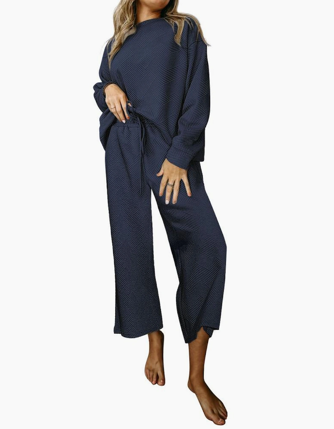 Navy Blue Ultra Loose Textured 2pcs Slouchy Outfit, 6 of 5