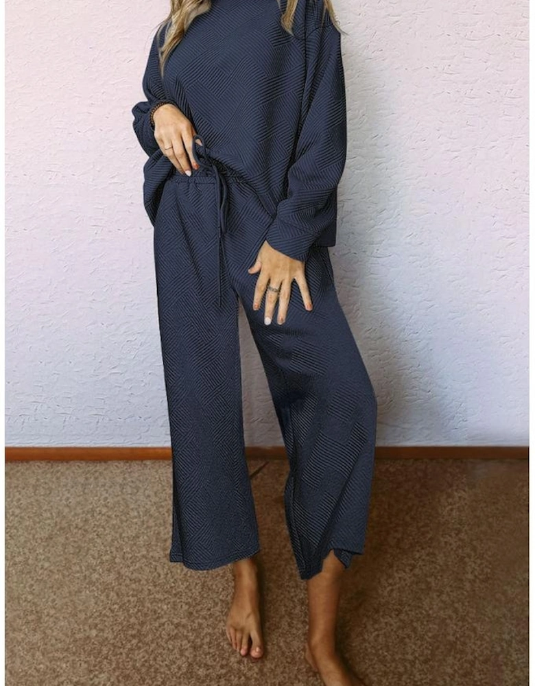 Navy Blue Ultra Loose Textured 2pcs Slouchy Outfit