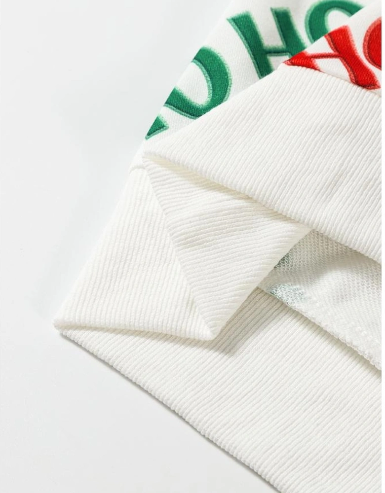 White Christmas HOHOHO Print Drop Shoulder Pullover and Casual Shorts Set