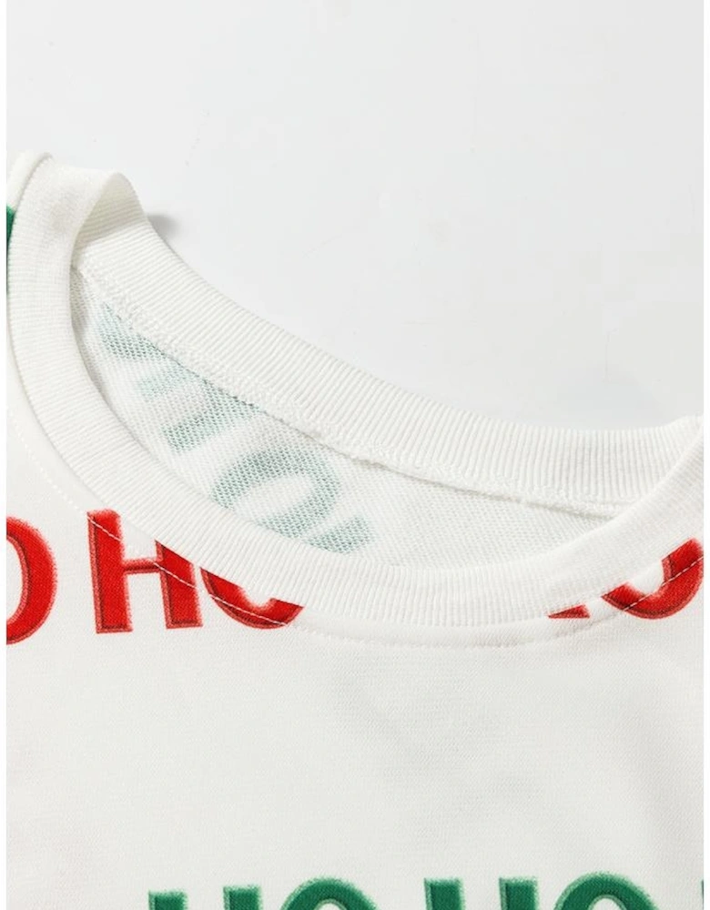 White Christmas HOHOHO Print Drop Shoulder Pullover and Casual Shorts Set