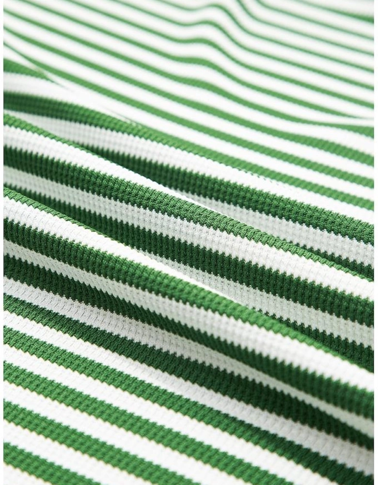 Green Stripe Exposed Seam Patchwork Plus Size Thermal Top