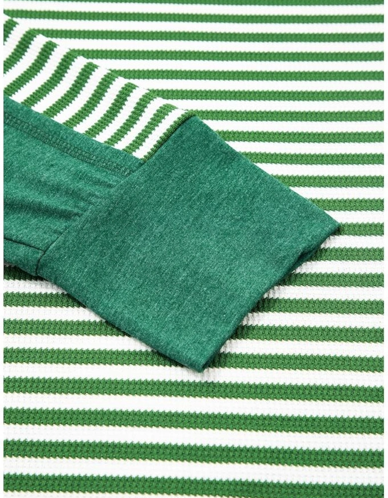 Green Stripe Exposed Seam Patchwork Plus Size Thermal Top