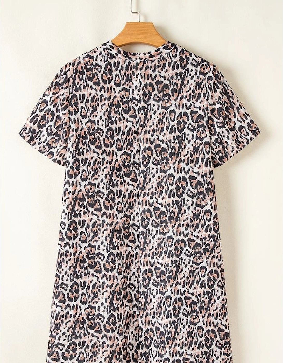 Brown Leopard Print Crew Neck Shift Short T Shirt Dress, 14 of 13