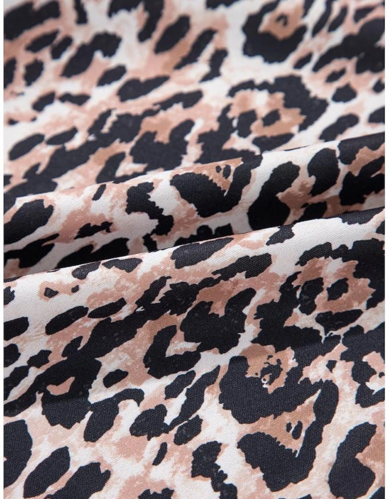 Brown Leopard Print Crew Neck Shift Short T Shirt Dress