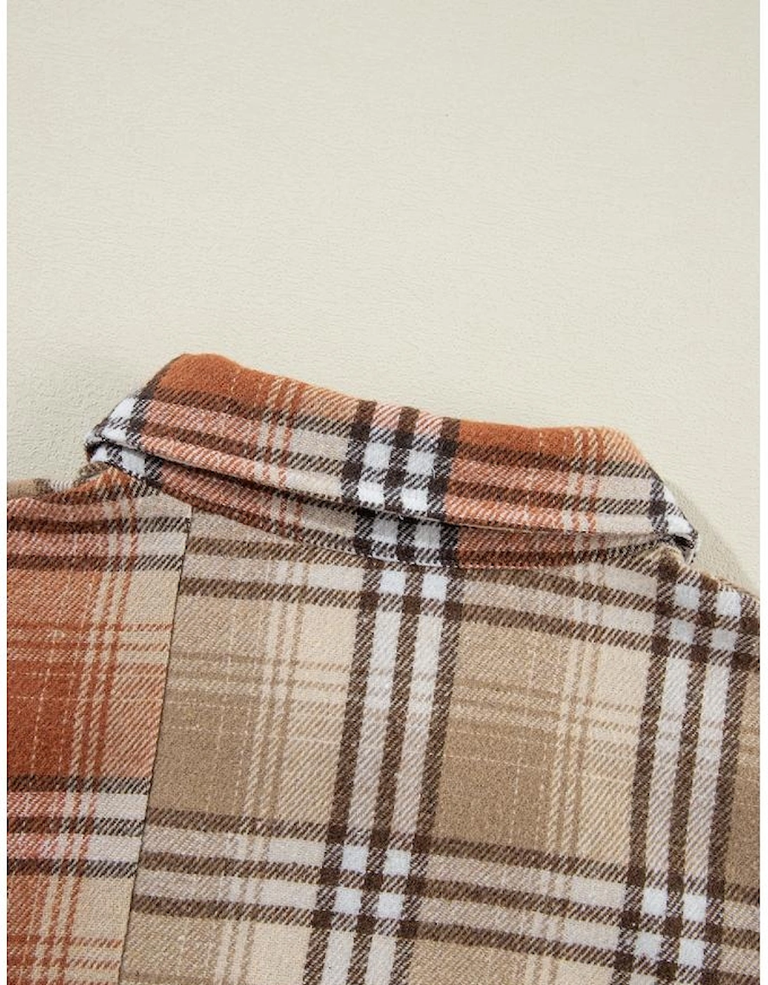 Khaki Plaid Colorblock Patchwork High Low Shacket