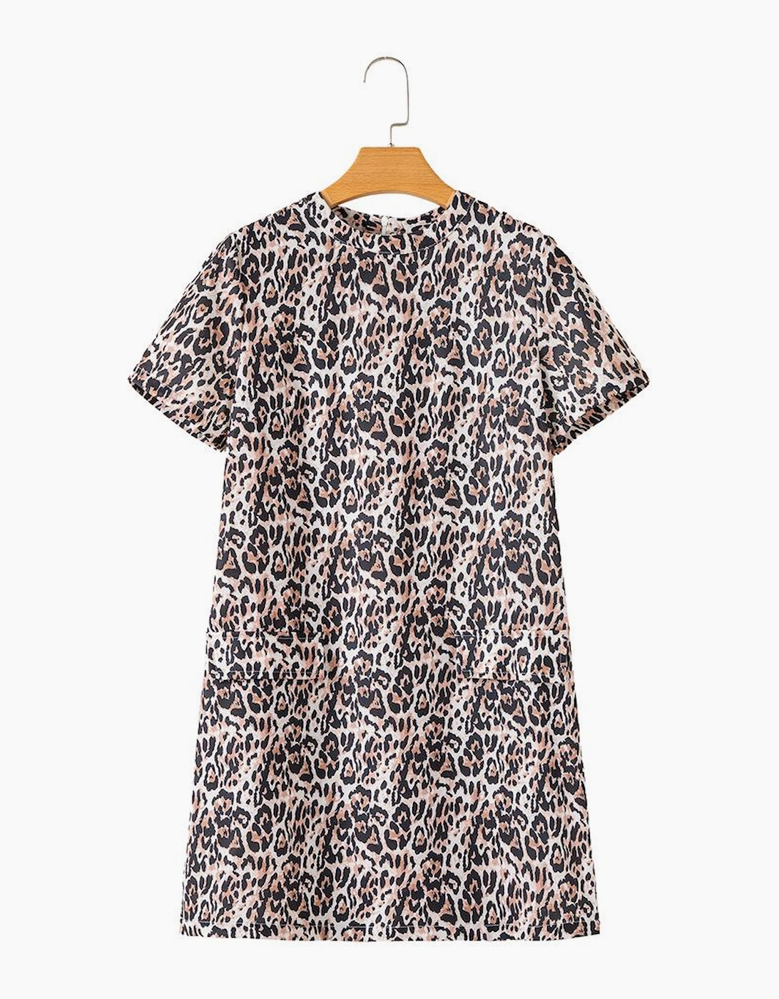 Brown Leopard Print Crew Neck Shift Short T Shirt Dress
