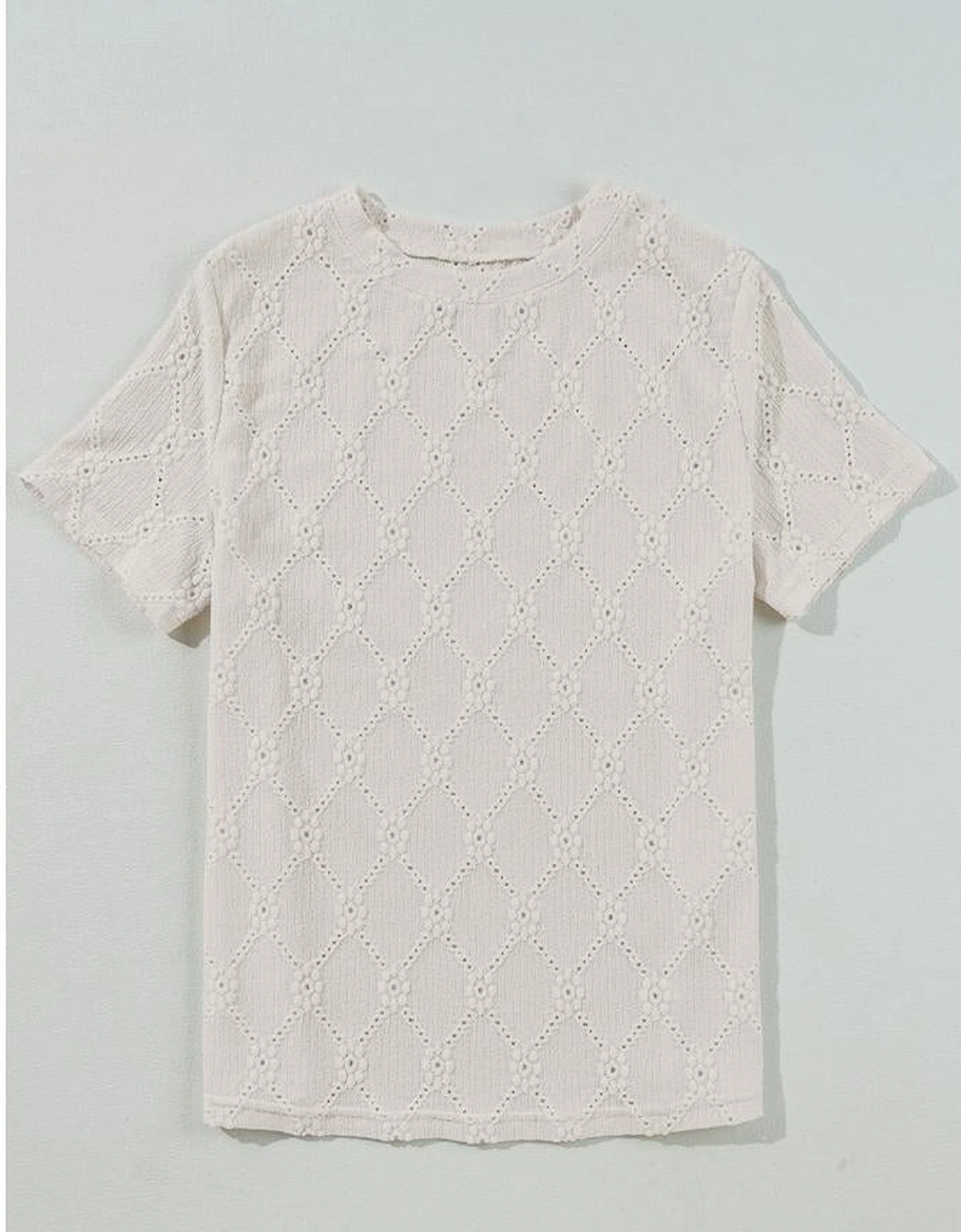 White Geometric Embroidered Slim Fit O Neck T Shirt