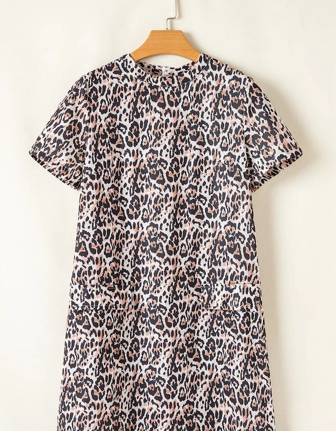 Brown Leopard Print Crew Neck Shift Short T Shirt Dress