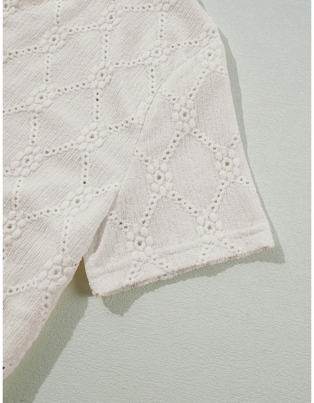 White Geometric Embroidered Slim Fit O Neck T Shirt