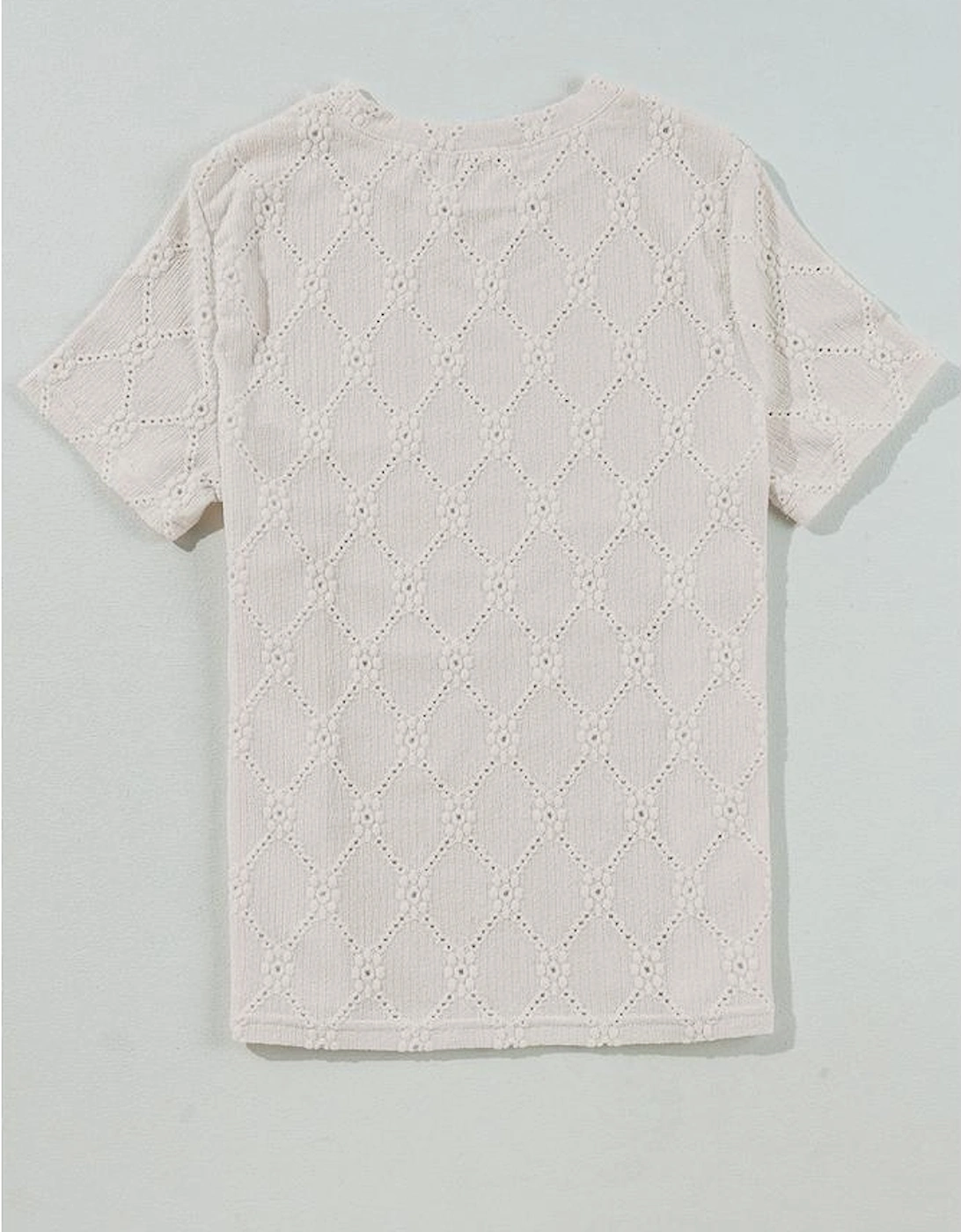 White Geometric Embroidered Slim Fit O Neck T Shirt