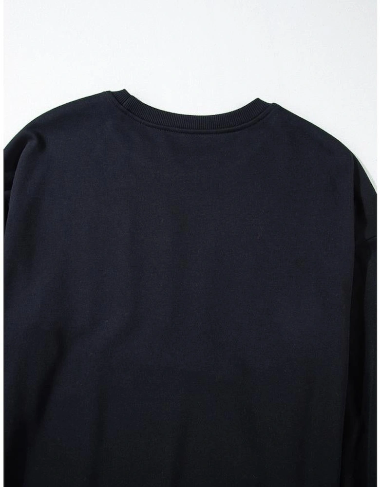 Black Sequined COFFEE Loose Fit Sweatshirt and Shorts Set