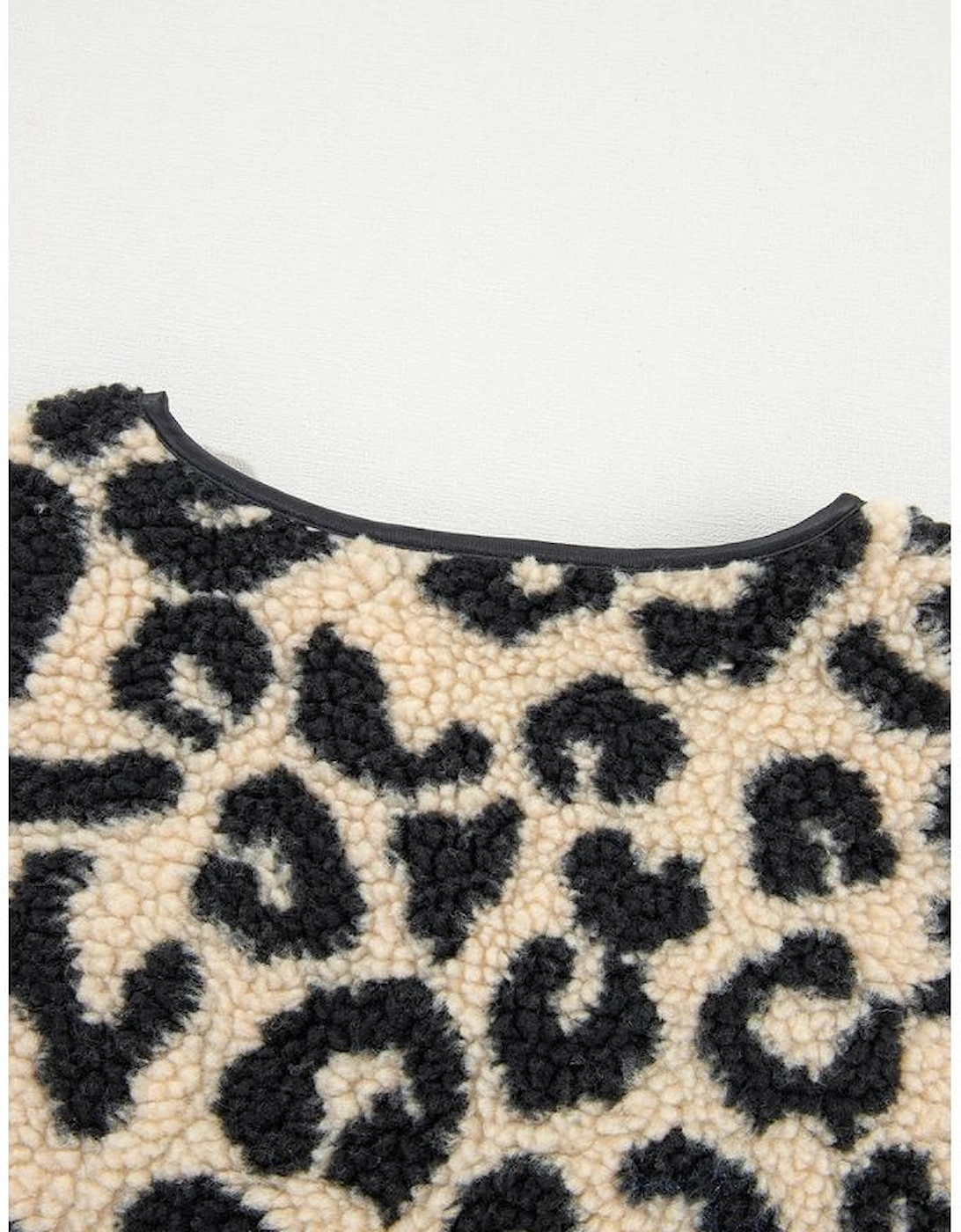 Black Leopard Print Sherpa Vest Coat