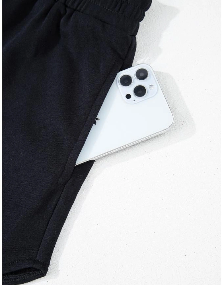 Black Sequined COFFEE Loose Fit Sweatshirt and Shorts Set