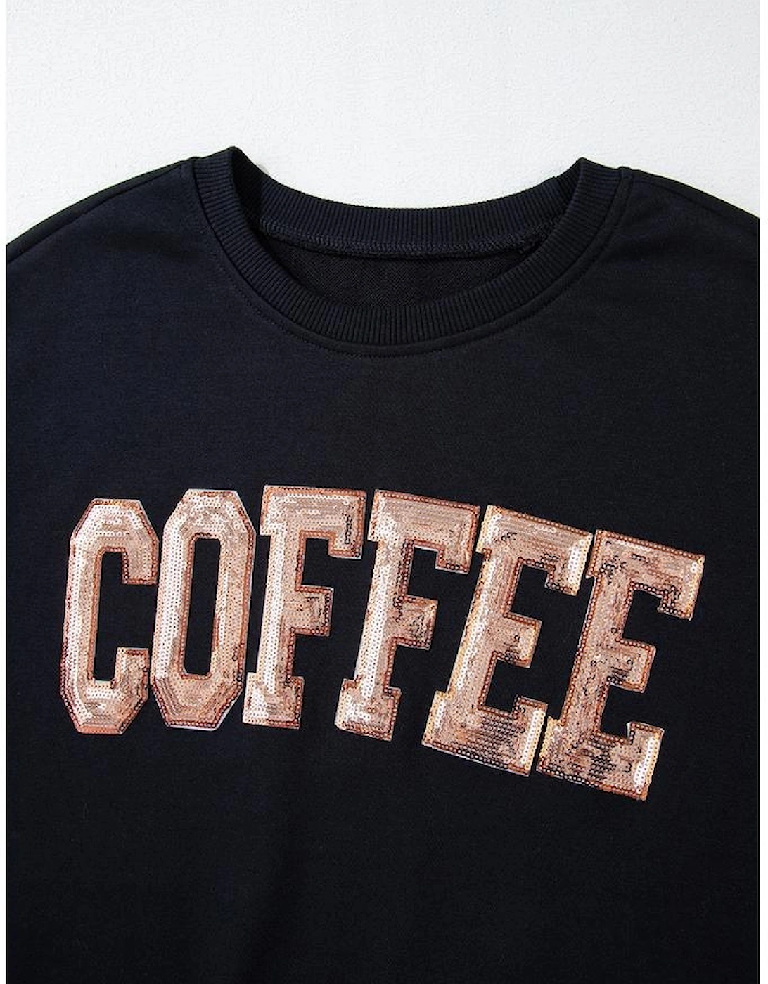 Black Sequined COFFEE Loose Fit Sweatshirt and Shorts Set