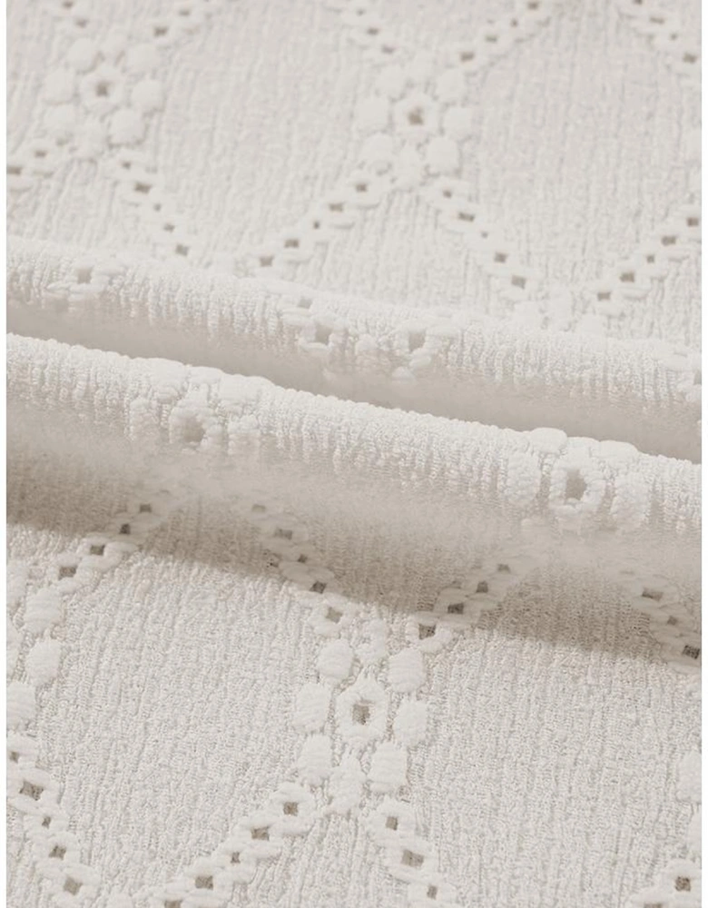 White Geometric Embroidered Slim Fit O Neck T Shirt