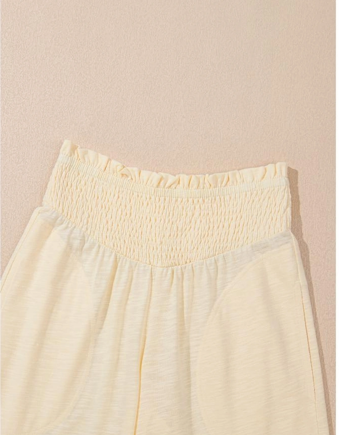 Beige Solid Color Tank Top and Smocked Waist Pants Set