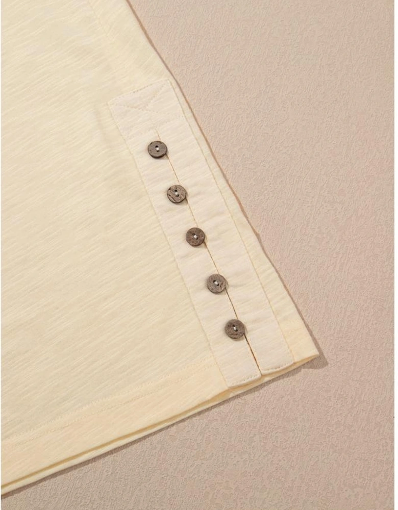 Beige Solid Color Tank Top and Smocked Waist Pants Set