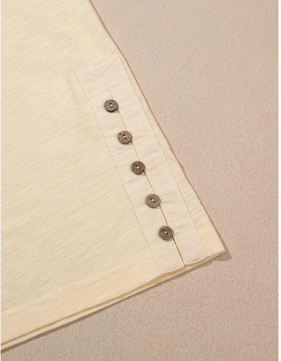 Beige Solid Color Tank Top and Smocked Waist Pants Set