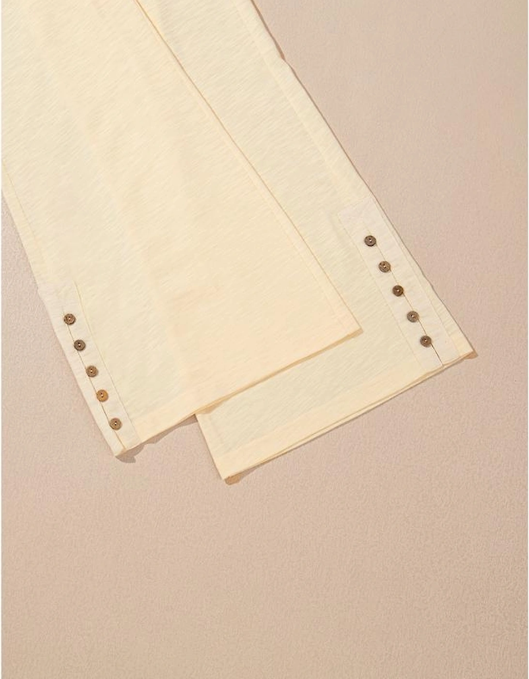 Beige Solid Color Tank Top and Smocked Waist Pants Set