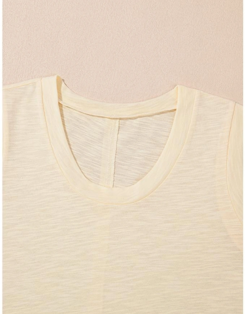 Beige Solid Color Tank Top and Smocked Waist Pants Set