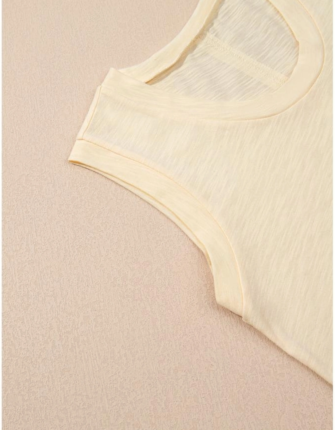 Beige Solid Color Tank Top and Smocked Waist Pants Set