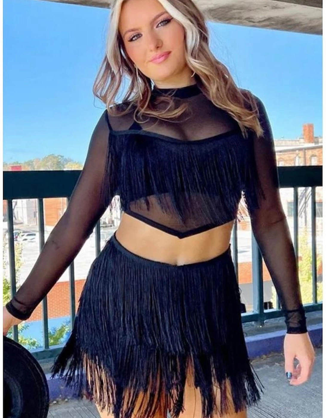Black Tiered Fringe Trimmed Mini Skirt