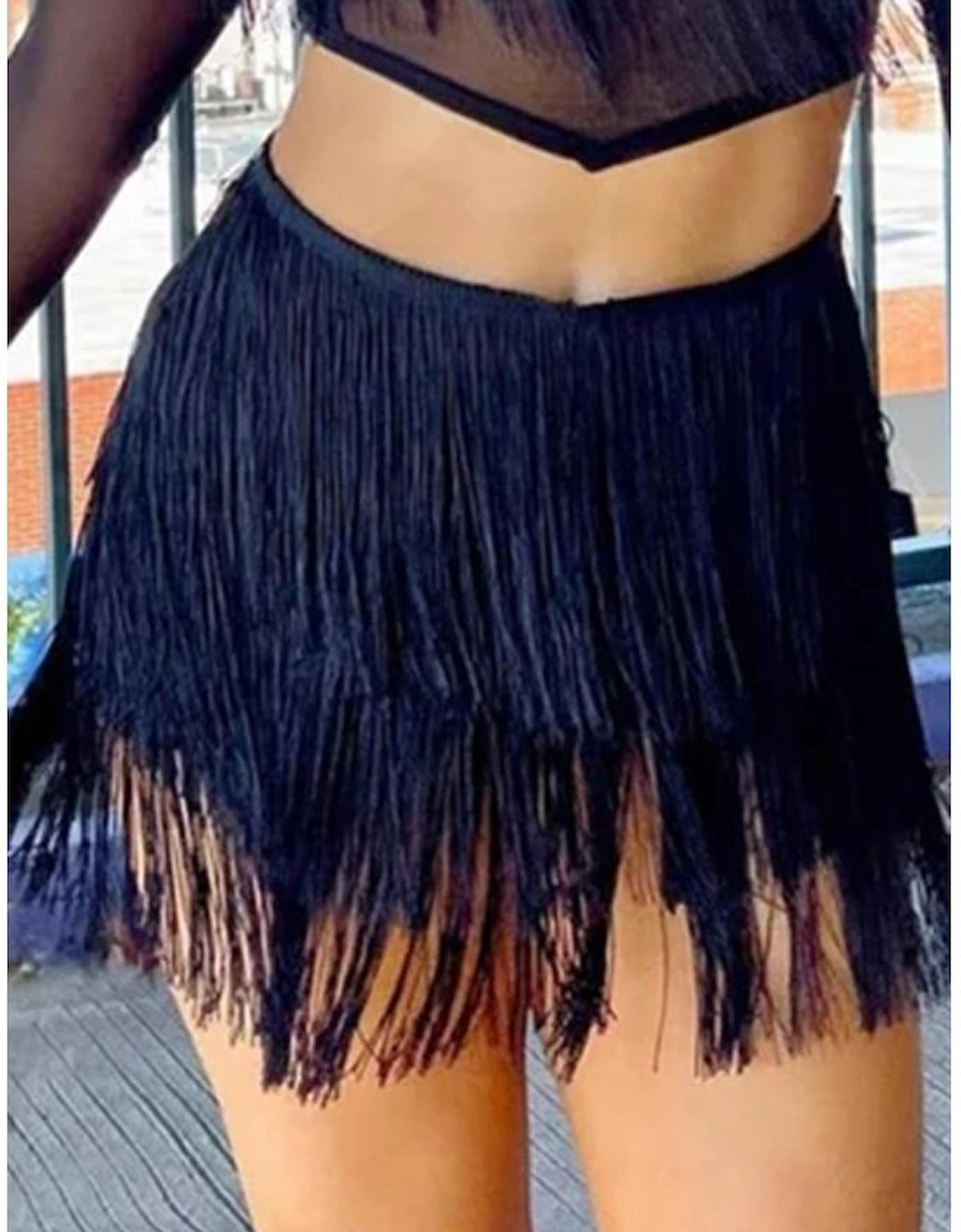 Black Tiered Fringe Trimmed Mini Skirt