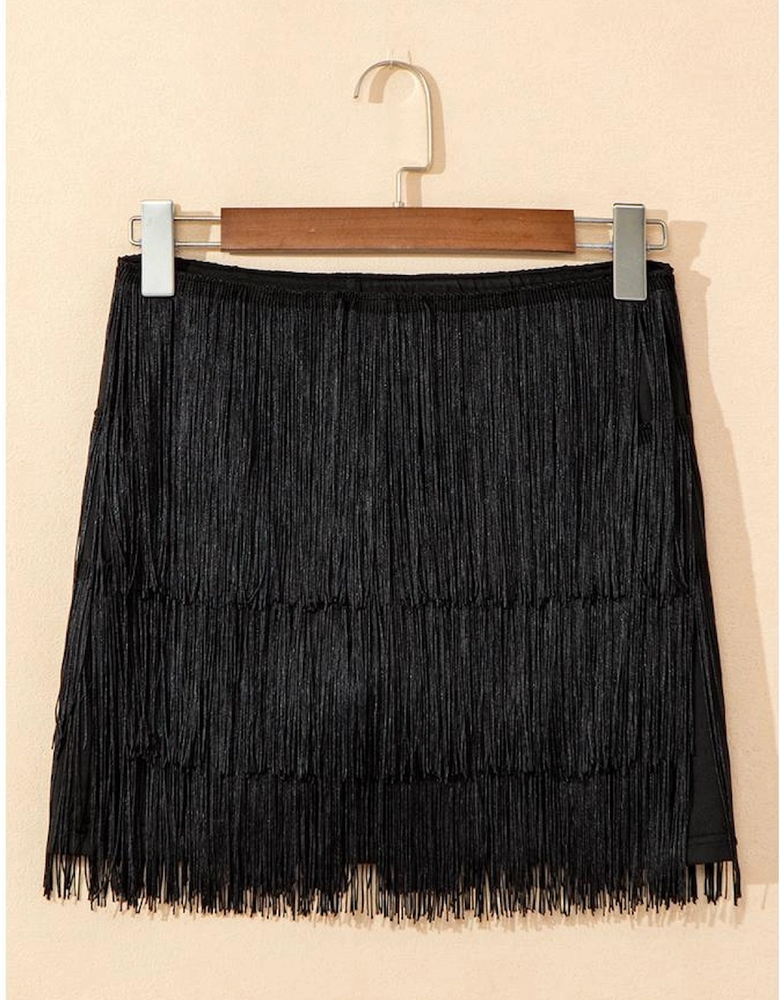 Black Tiered Fringe Trimmed Mini Skirt