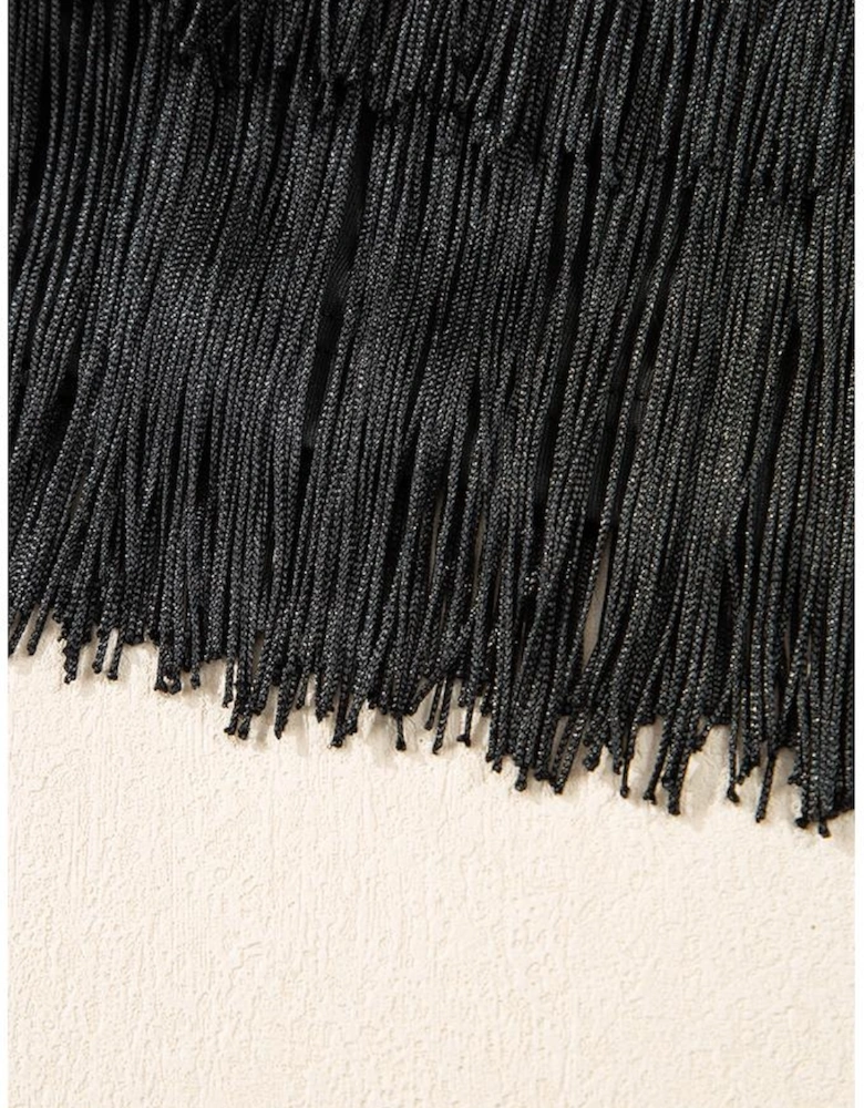 Black Tiered Fringe Trimmed Mini Skirt