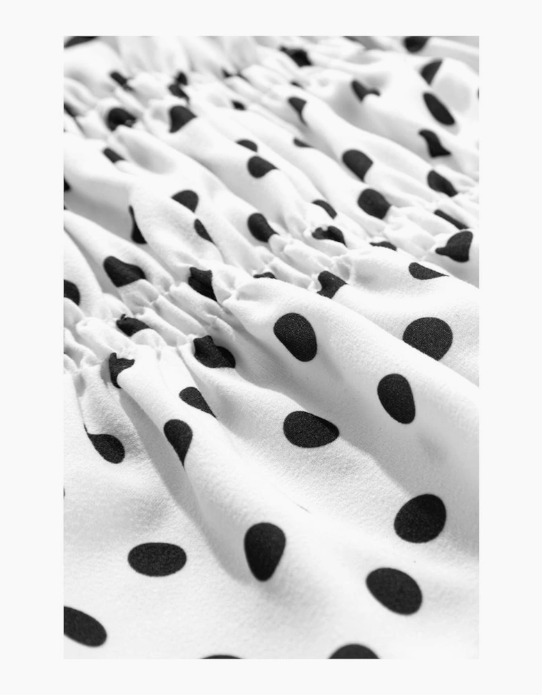 Black Polka Dot Puff Sleeve Bow Square Neck Peplum Top