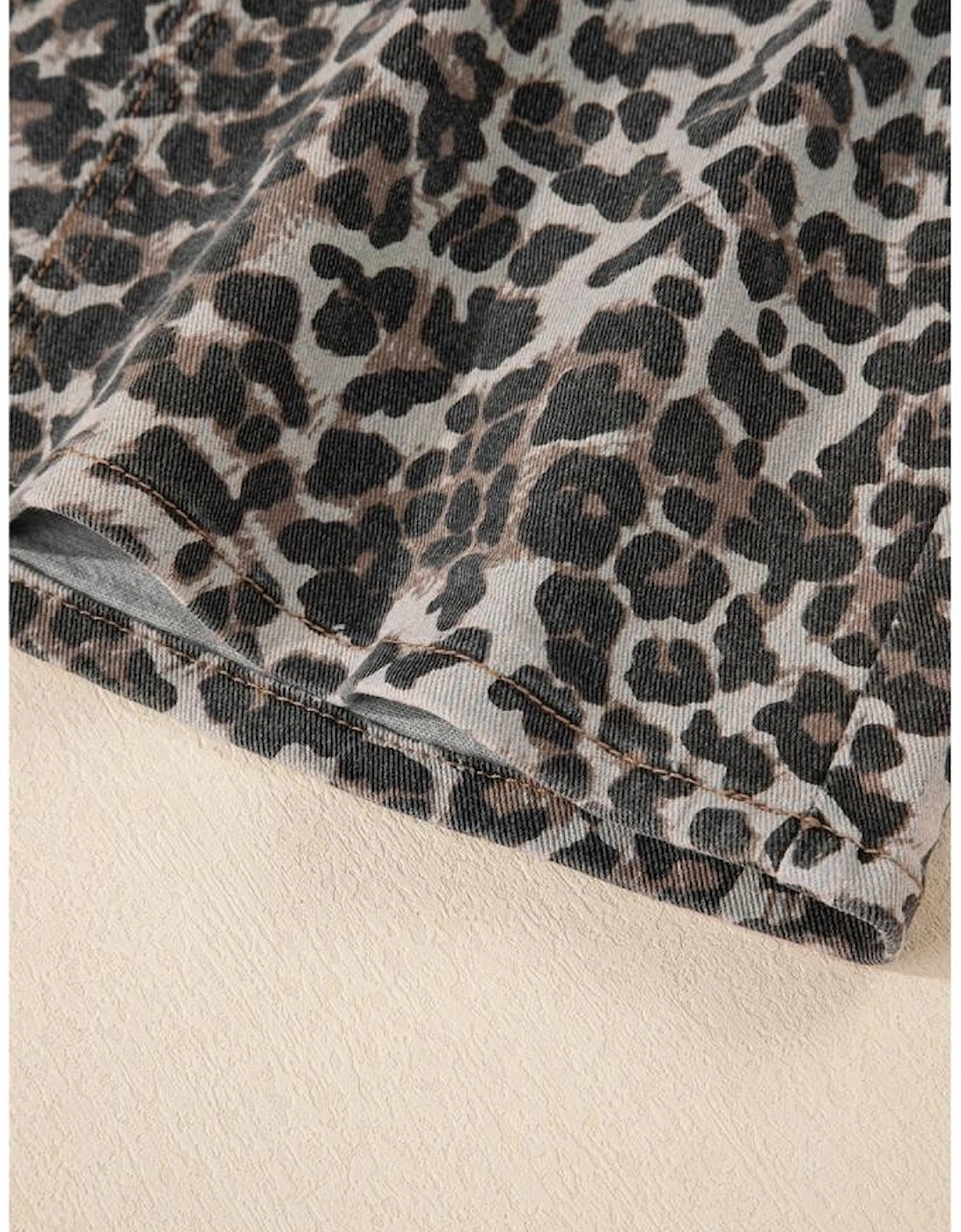 Khaki Leopard Denim Mini Skirt