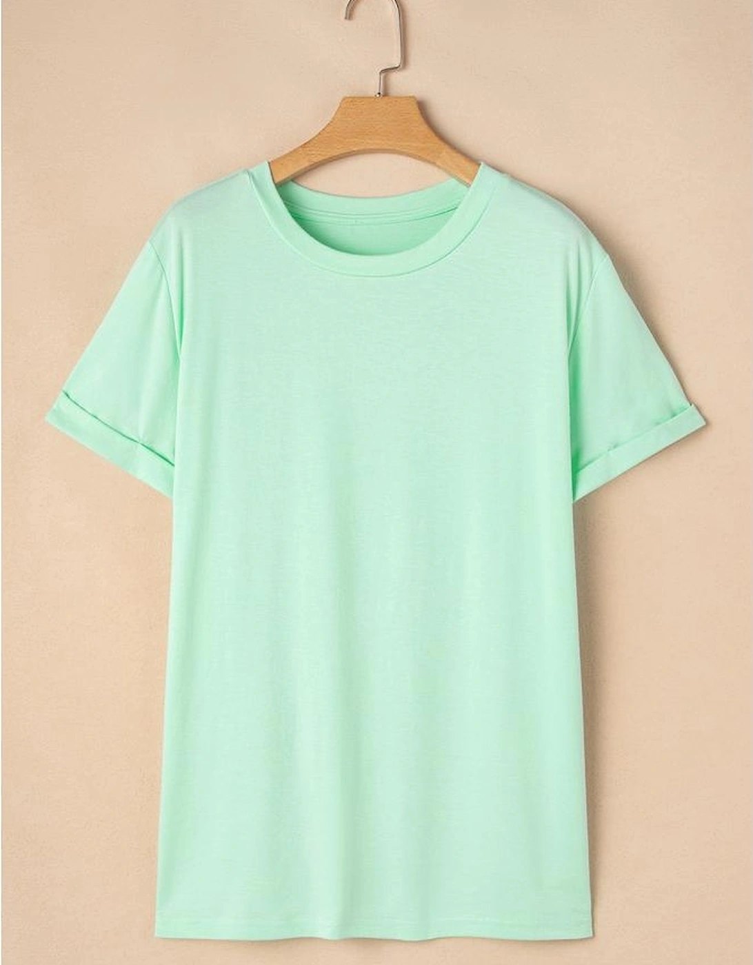 Iceland Blue Round Neck Rolled Sleeve Plus Size T-shirt