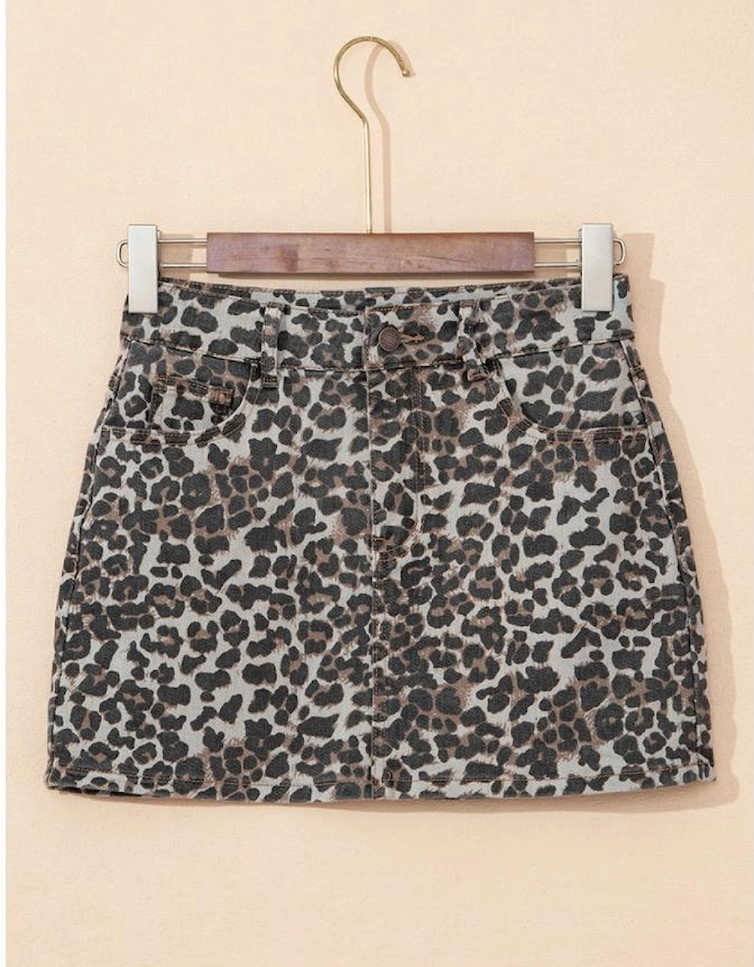 Khaki Leopard Denim Mini Skirt