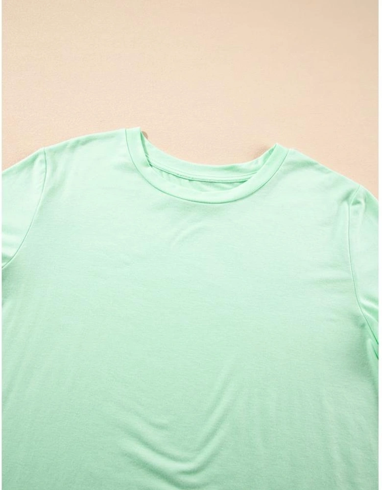 Iceland Blue Round Neck Rolled Sleeve Plus Size T-shirt