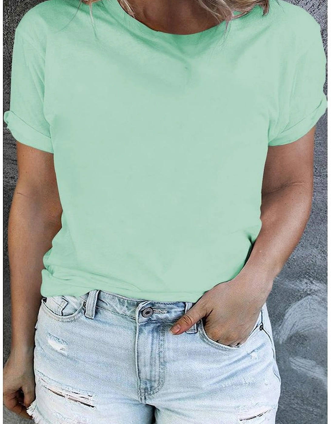 Iceland Blue Round Neck Rolled Sleeve Plus Size T-shirt