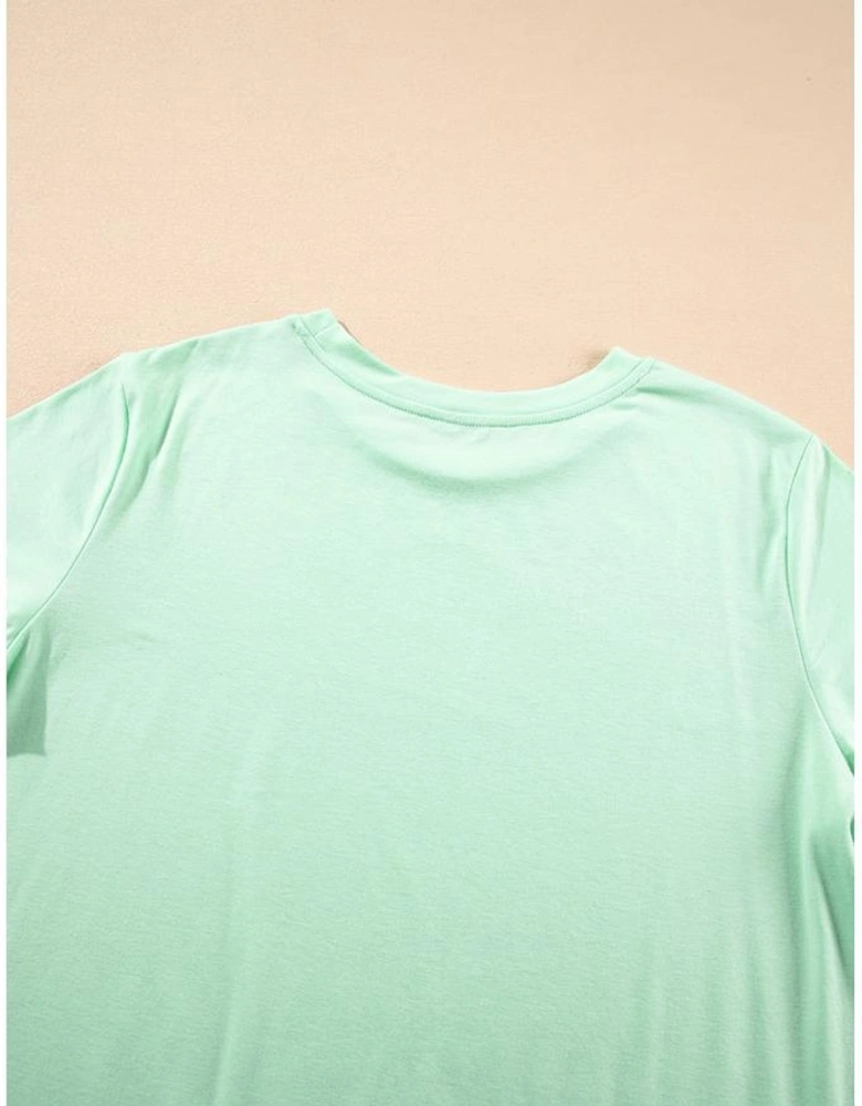 Iceland Blue Round Neck Rolled Sleeve Plus Size T-shirt