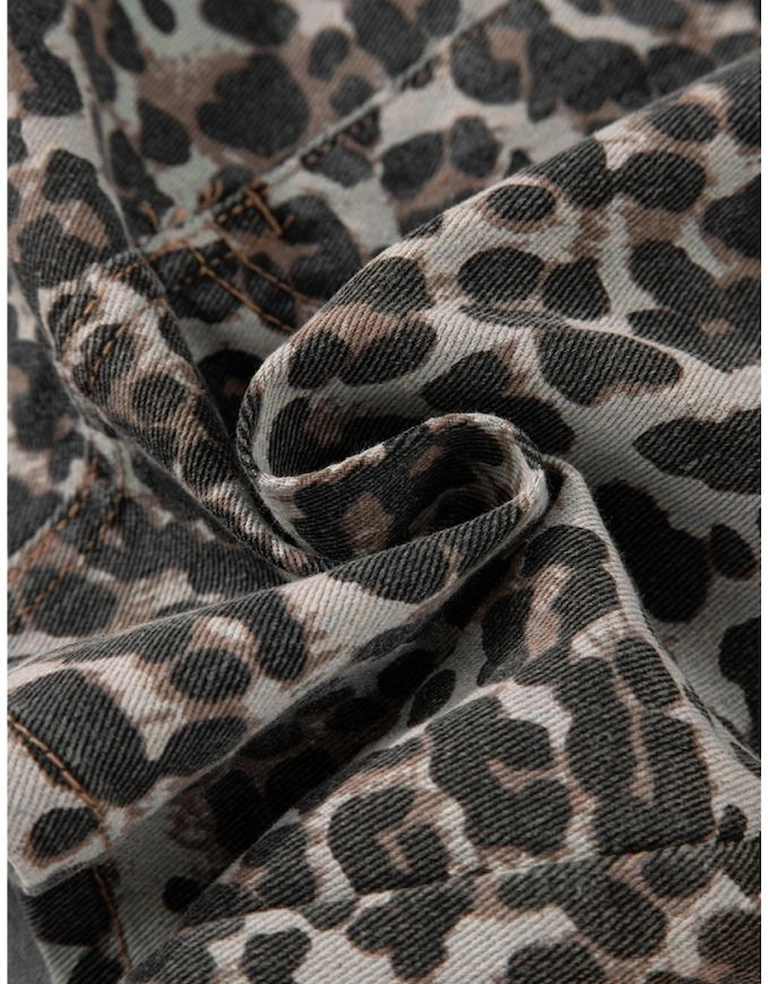 Khaki Leopard Denim Mini Skirt