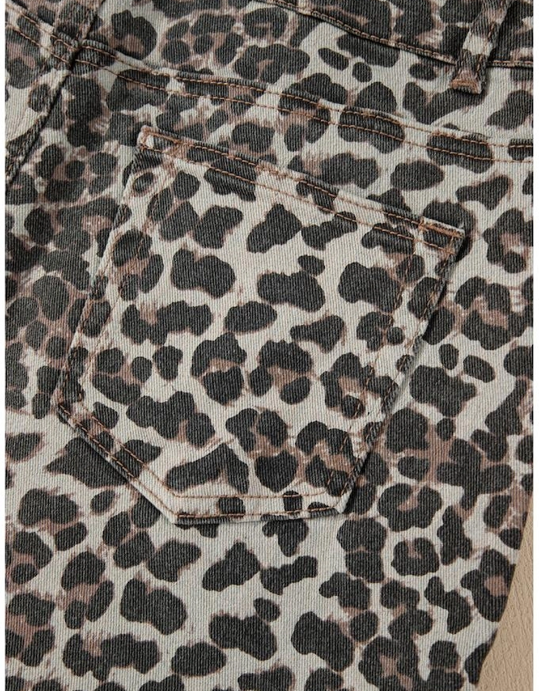 Khaki Leopard Denim Mini Skirt