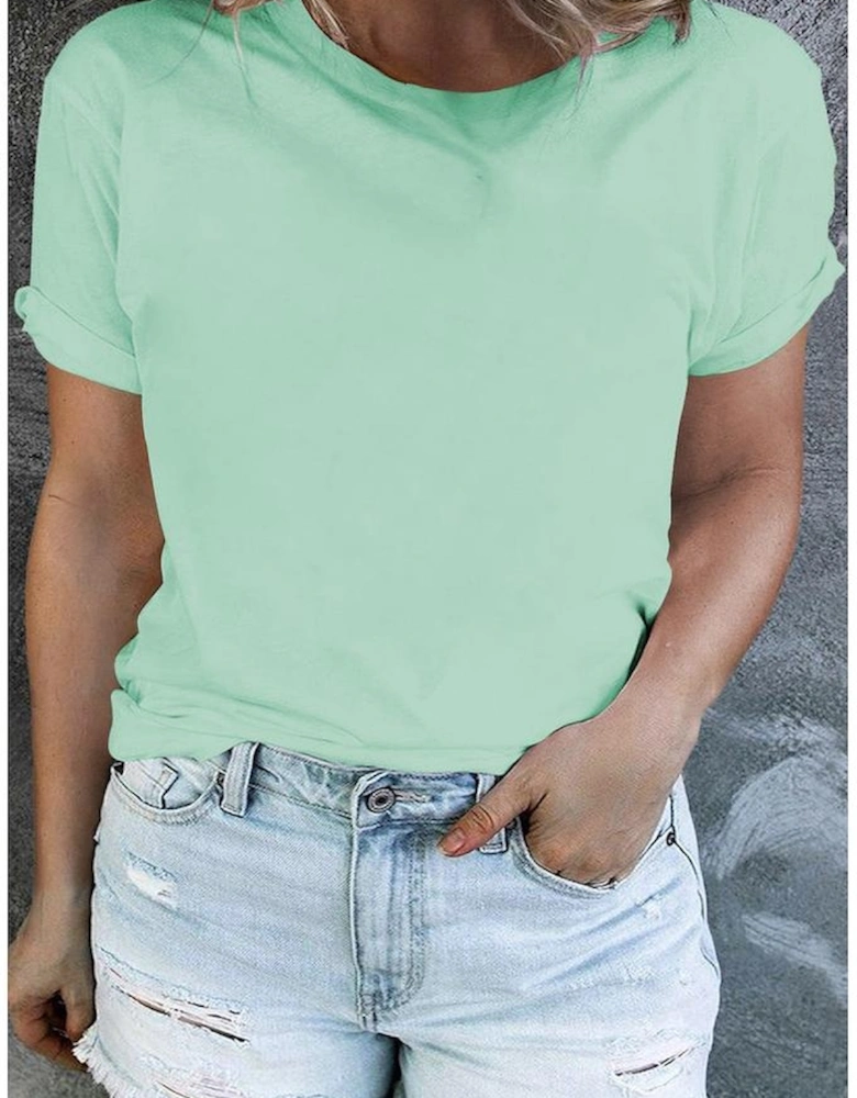 Iceland Blue Round Neck Rolled Sleeve Plus Size T-shirt