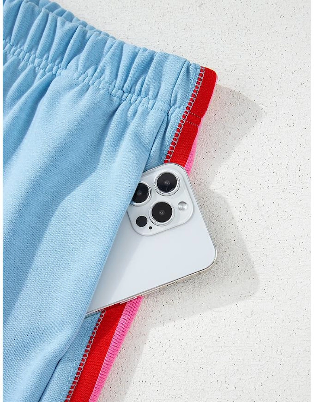 Sky Blue Rainbow Colorblock Collared Short Sleeve Top 2 Piece Shorts Set