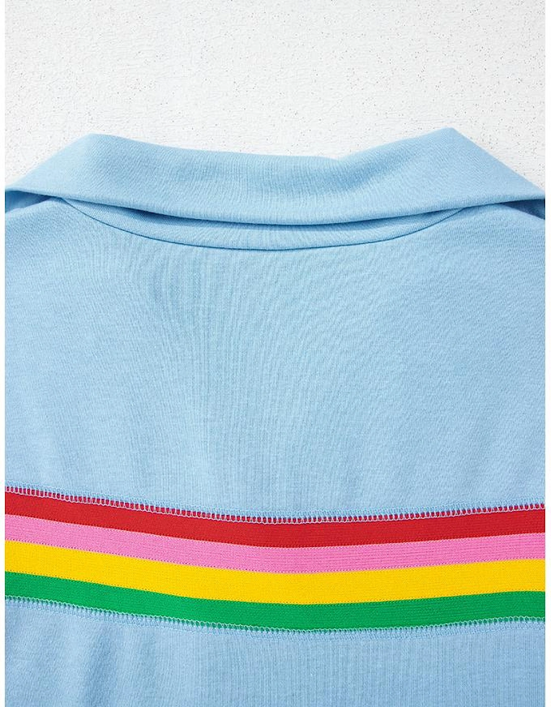 Sky Blue Rainbow Colorblock Collared Short Sleeve Top 2 Piece Shorts Set