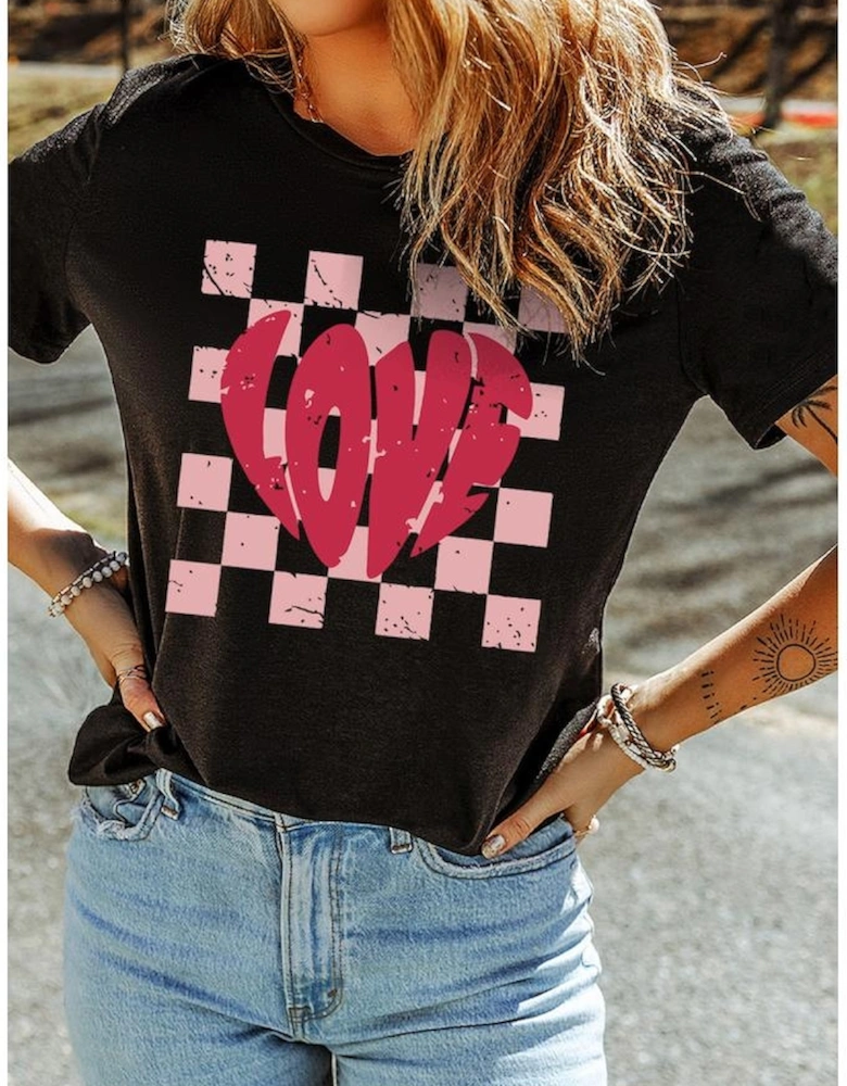 Black LOVE Checkered Graphic Valentine Tee