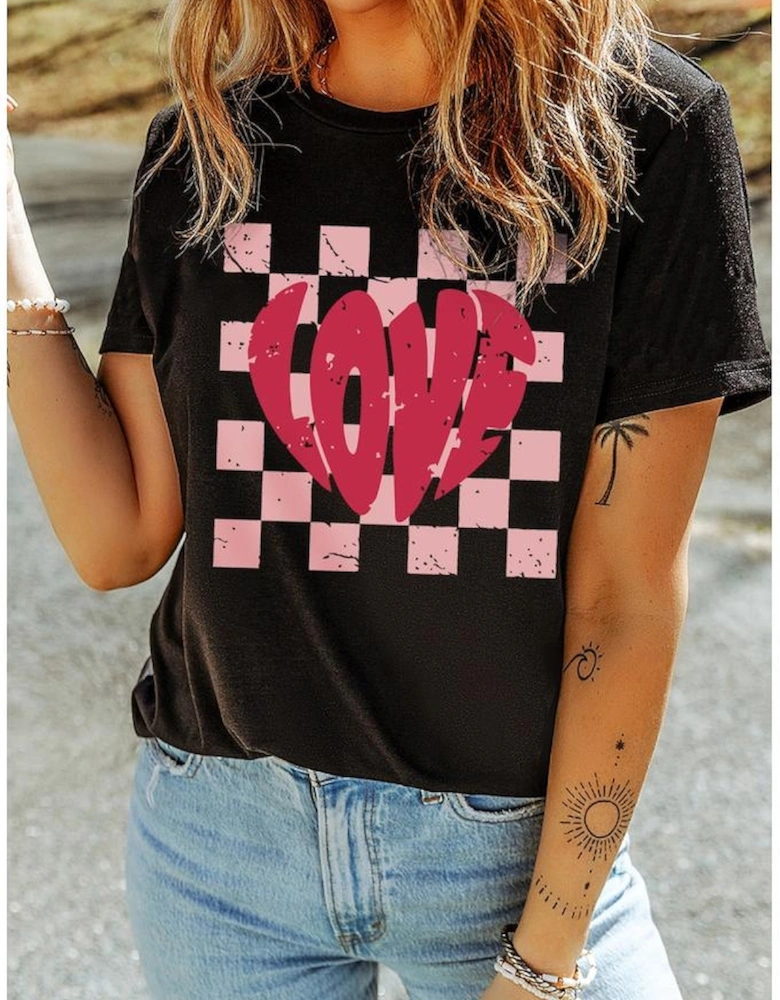 Black LOVE Checkered Graphic Valentine Tee