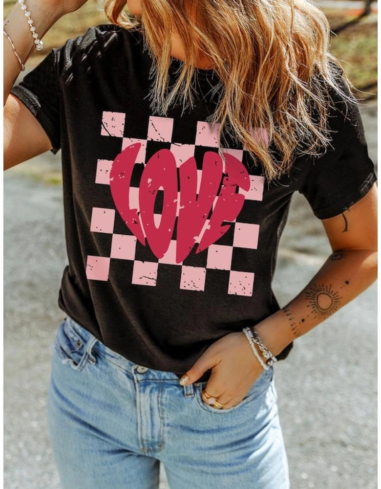 Black LOVE Checkered Graphic Valentine Tee