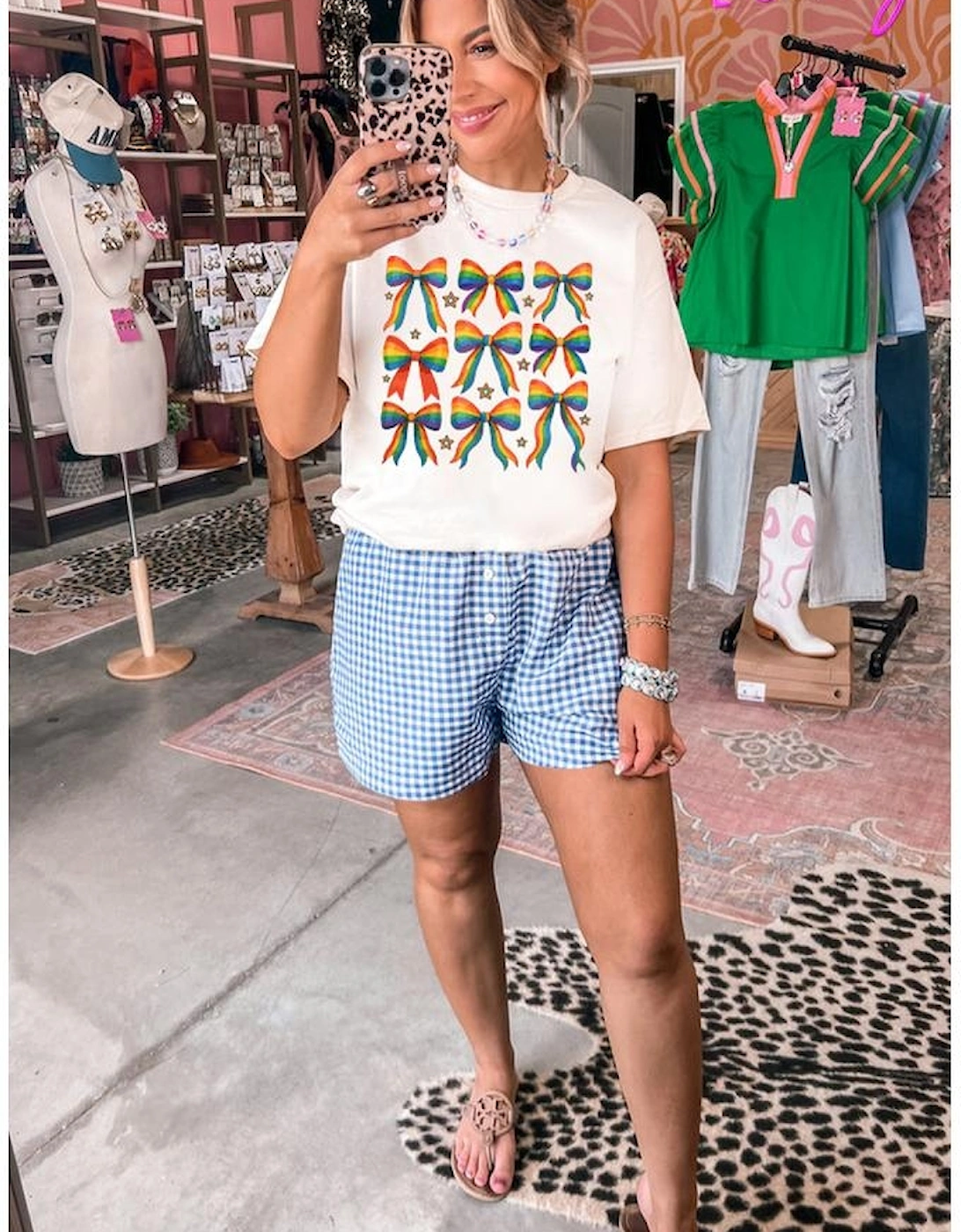 White Pride Bow Starry Print Cotton Blend T Shirt