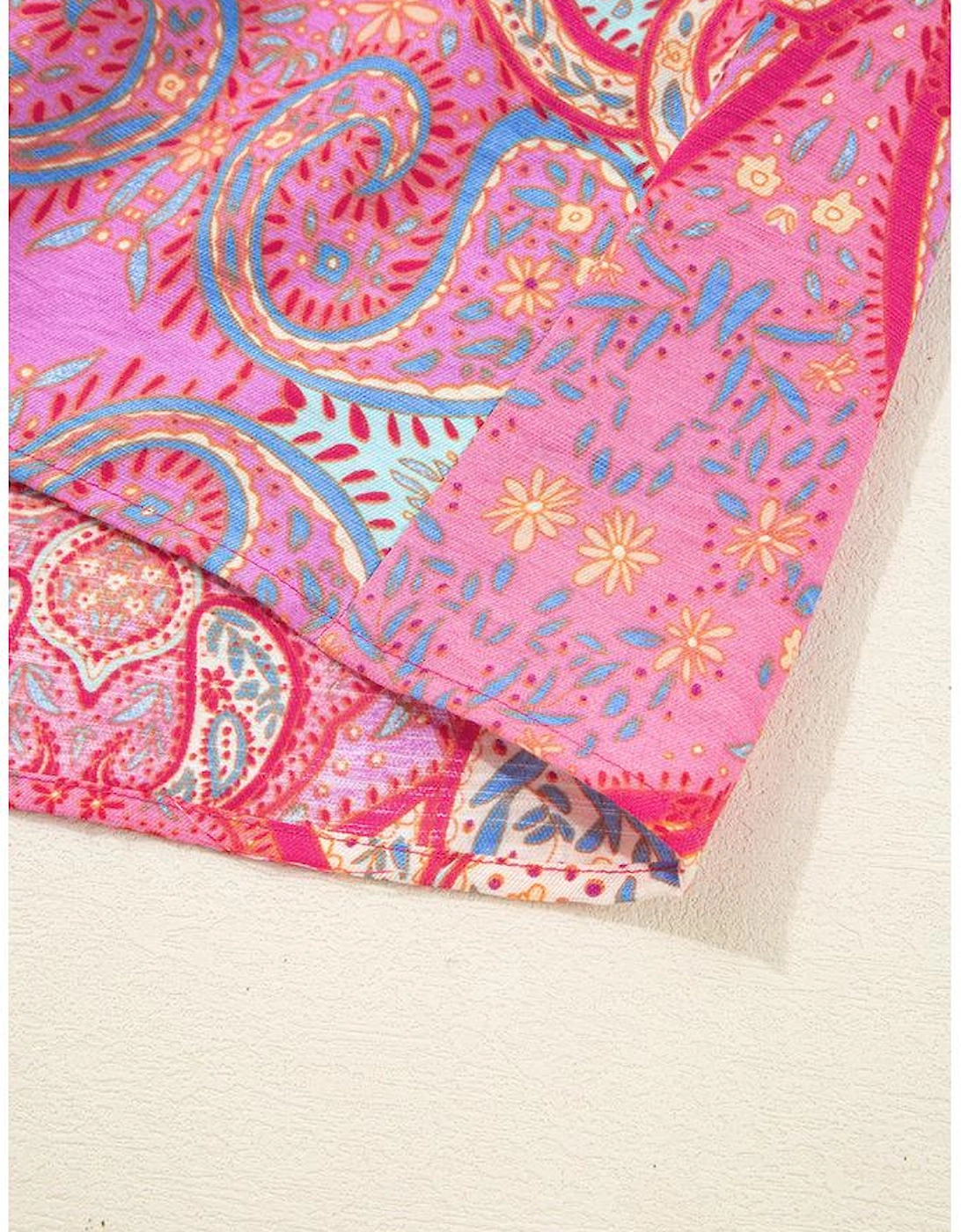 Rose Tribal Paisley Print Ruffled Sleeve Notch Neck Midi Dress