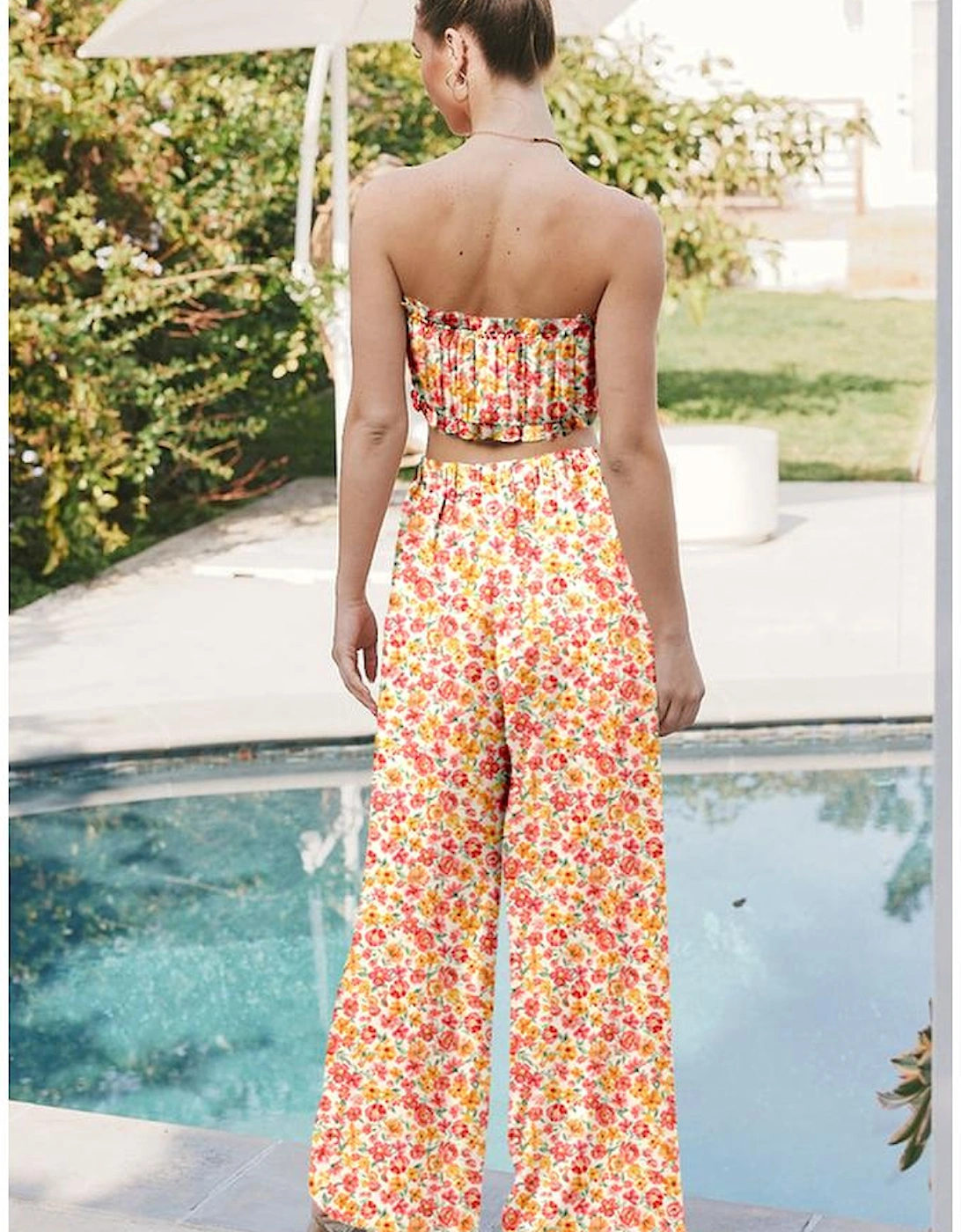 Pink Boho Floral Bandeau Top and High Waist Wide Leg Pants Set, 11 of 10