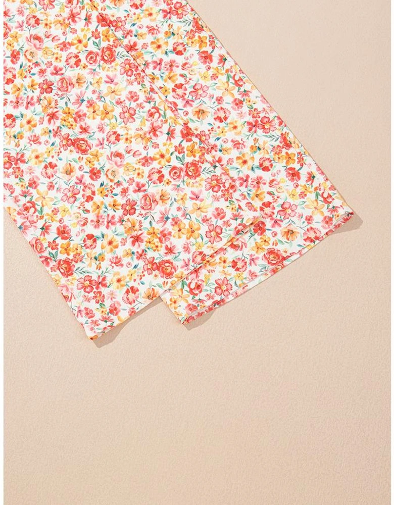 Pink Boho Floral Bandeau Top and High Waist Wide Leg Pants Set