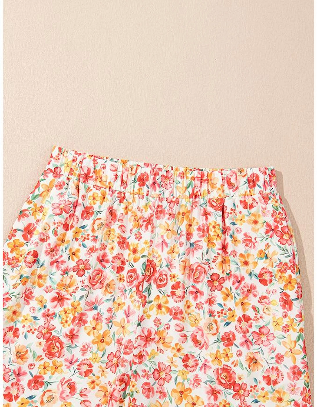 Pink Boho Floral Bandeau Top and High Waist Wide Leg Pants Set